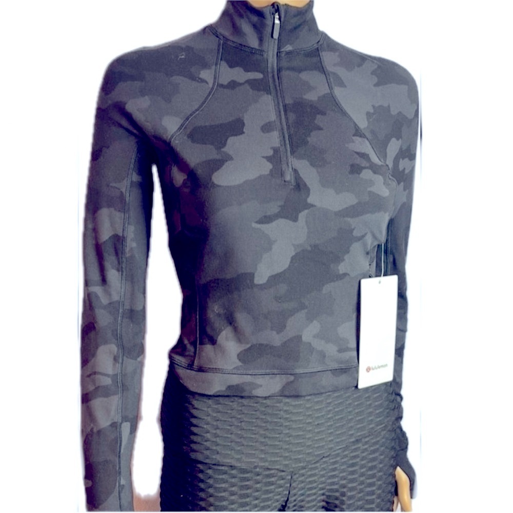 NWT Lululemon IT’S RULU RUN CROPPED 1/2 Zip camouflage gray sweatshirt